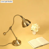 Gold Swing Arm Nightstand Light With Retro Metallic Design - 1 Head Bedroom Table Lighting