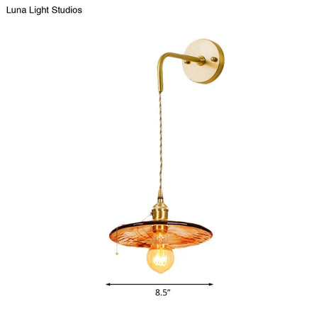 Gold Tan Glass 1-Light Wall Sconce Fixture Colonial Cone/Trapezoid/Flat Design For Living Room Cord