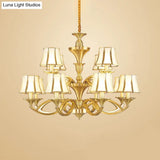 Gold Taper Shaped Glass Chandelier Pendant: Classic Living Room Lighting