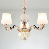 Gold Tapered Chandelier Lamp: Elegant Pendulum Light With White Frosted Glass Shade For Living Room