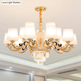 Gold Tapered Chandelier Lamp: Elegant Pendulum Light With White Frosted Glass Shade For Living Room