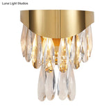 Gold Teardrop Crystal Drip Wall Sconce - Contemporary Indoor Lighting 2 Bulb Surface Mount