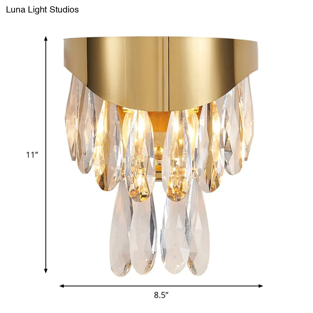 Gold Teardrop Crystal Drip Wall Sconce - Contemporary Indoor Lighting 2 Bulb Surface Mount
