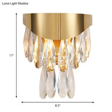 Gold Teardrop Crystal Drip Wall Sconce - Contemporary Indoor Lighting 2 Bulb Surface Mount