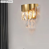 Gold Teardrop Crystal Drip Wall Sconce - Contemporary Indoor Lighting 2 Bulb Surface Mount