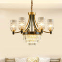 Gold Textured Crystal Chandelier With Cylinder Dining Room Hanging Light - Postmodern Style 6/8