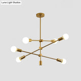 Gold Tiered 6 - Light Iron Ceiling Mount With Semi - Flush Design & Open Bulbs