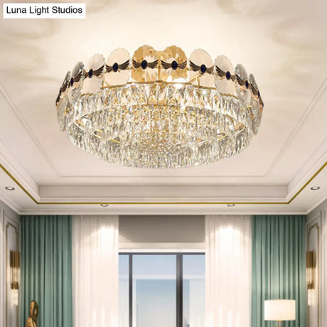 Gold Tiered Semi Flush Crystal Ceiling Light Fixture - Elegant Living Room Décor