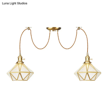 Gold Traditional Pendant Light With 2/3/4 Clear Water Glass Diamond Swag Heads