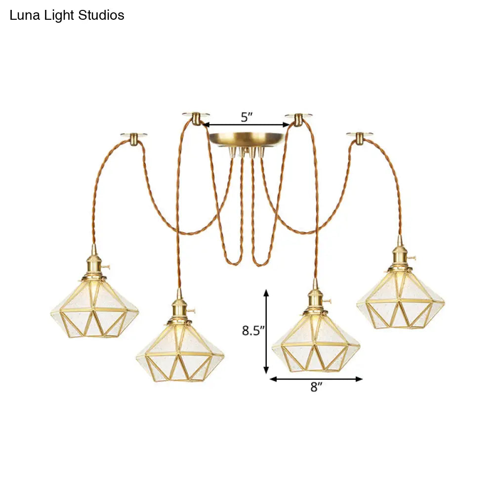 Gold Traditional Pendant Light With 2/3/4 Clear Water Glass Diamond Swag Heads