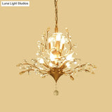 Gold Tree Crystal Pendant Light - Rural 8-Bulb Suspension Chandelier 19.5’/21.5’ High Dining