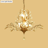 Gold Tree Crystal Pendant Light - Rural 8-Bulb Suspension Chandelier 19.5’/21.5’ High Dining