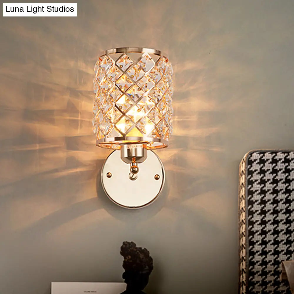 Gold Trellis Wall Sconce Lamp With Crystal Insert Perfect For Living Room