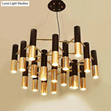 Gold Tube Led Chandelier Pendant Light - Post-Modern Metal Fixture For Living Room