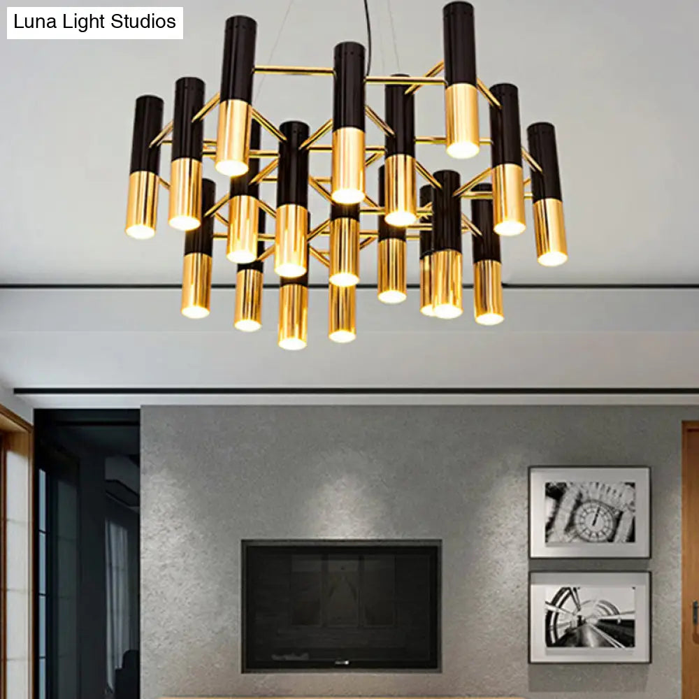 Gold Tube Led Chandelier Pendant Light - Post-Modern Metal Fixture For Living Room