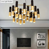 Gold Tube Led Chandelier Pendant Light - Post-Modern Metal Fixture For Living Room