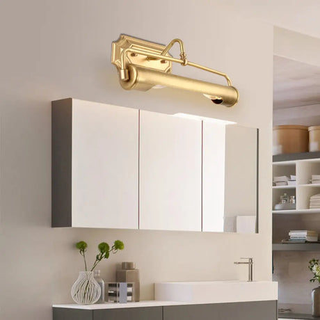 Gold Tube Vanity Lighting - 2 Bulb Metal Sconce For Traditional Bathroom Decor / Small