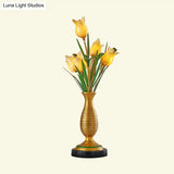 Gold Tulip Led Table Lamp - American Garden Metal With 5 Lights Living Room Nightstand Light