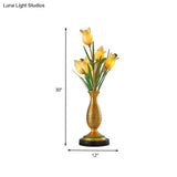 Gold Tulip Led Table Lamp - American Garden Metal With 5 Lights Living Room Nightstand Light