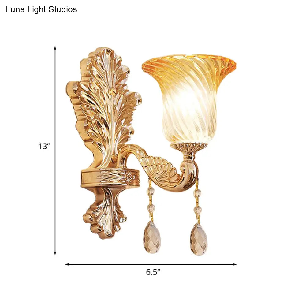 Gold Twisted Glass Sconce - Wall Mounted Traditional Bedroom Lighting
