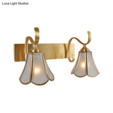 Gold Vanity Sconce With Milky Glass Shade - 1/2/3-Light Colonial Light Fixture