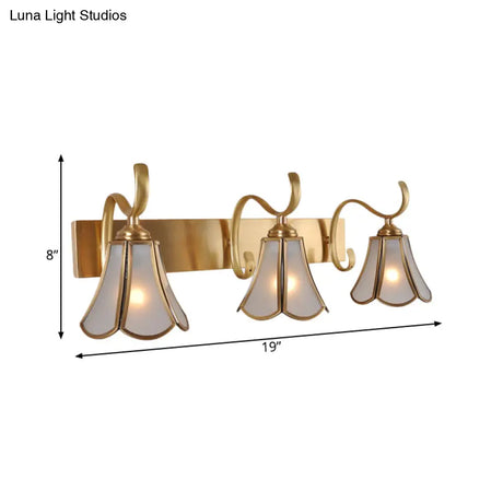 Gold Vanity Sconce With Milky Glass Shade - 1/2/3-Light Colonial Light Fixture
