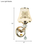 Gold Wall Light With Crystal Accent And White Tapered Glass Shade
