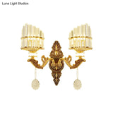 Gold Wall Mount Light Arc Sconce Lamp For Corners - Modern Crystal Block Fixture