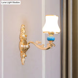 Gold Wall Mount Light With Cream Glass Bud Shade - Minimalist Living Room Lighting
