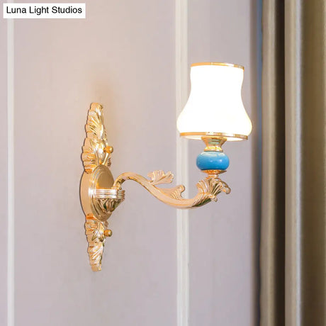 Gold Wall Mount Light With Cream Glass Bud Shade - Minimalist Living Room Lighting