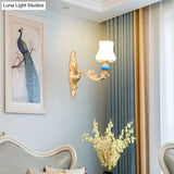 Gold Wall Mount Light With Cream Glass Bud Shade - Minimalist Living Room Lighting