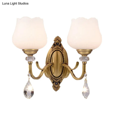 Gold Wall Mounted Crystal Prism Blossom Lamp - Traditional Bedroom Sconce Light Fixture (1/2 Bulbs)