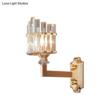 Gold Wall Mounted Lamp: Postmodern Clear Tri-Sided Crystal Rod Design