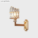 Gold Wall Mounted Lamp: Postmodern Clear Tri-Sided Crystal Rod Design