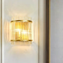 Gold Wall Mounted Light Fixture With Clear Crystal Rods - Modern Cylindrical/Rectangle Design Ideal