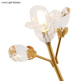 Gold Wall Sconce With Crystal Flowers And Leaves 3 Lights Simple Style