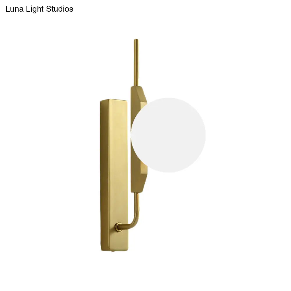 Gold Wall Sconce With White/Amber/Smoke Gray Glass Orb - Modern Bedroom Light Fixture