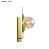 Gold Wall Sconce With White/Amber/Smoke Gray Glass Orb - Modern Bedroom Light Fixture