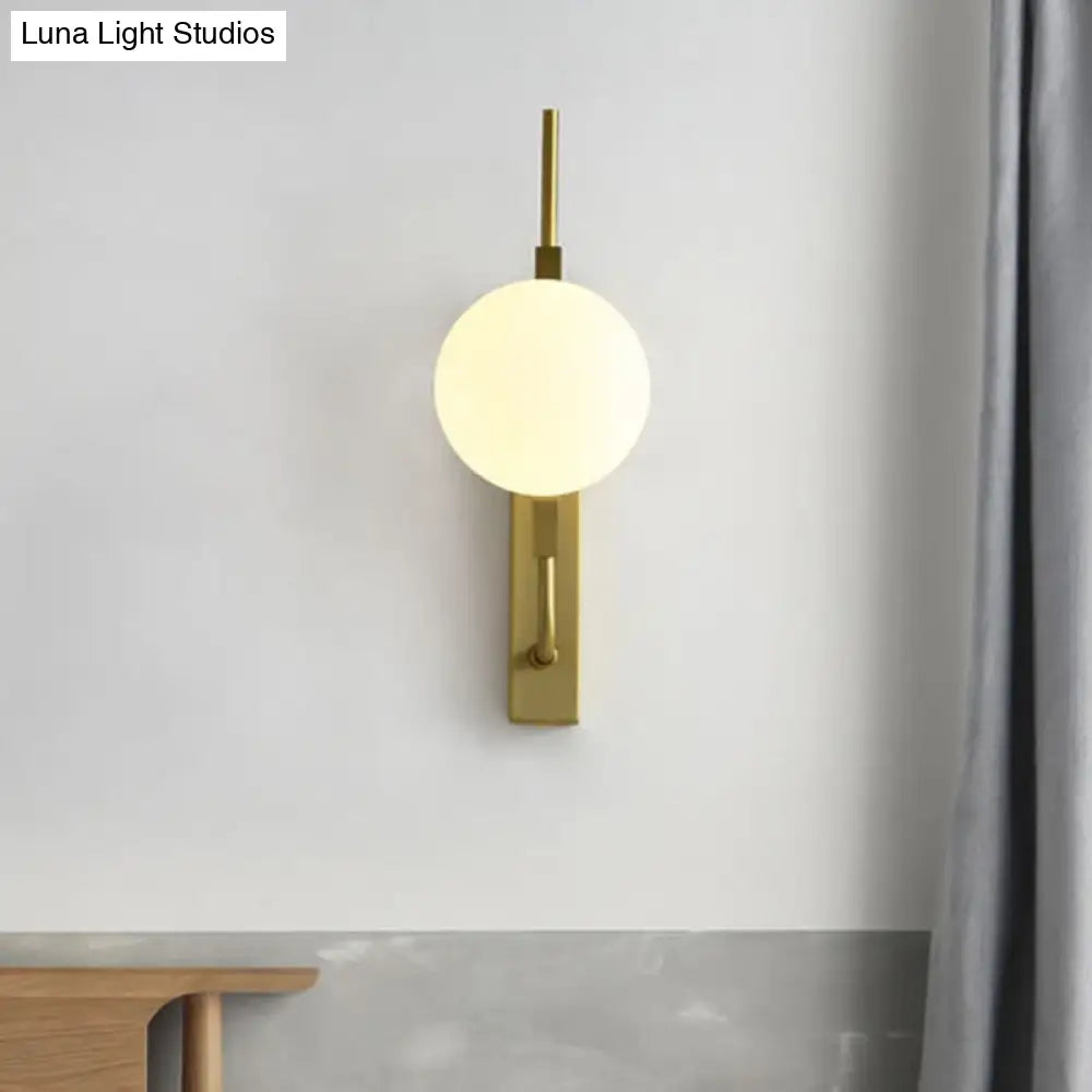 Gold Wall Sconce With White/Amber/Smoke Gray Glass Orb - Modern Bedroom Light Fixture