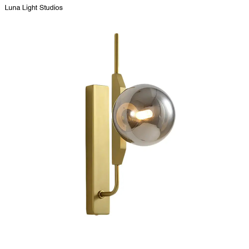Gold Wall Sconce With White/Amber/Smoke Gray Glass Orb - Modern Bedroom Light Fixture