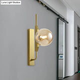 Gold Wall Sconce With White/Amber/Smoke Gray Glass Orb - Modern Bedroom Light Fixture
