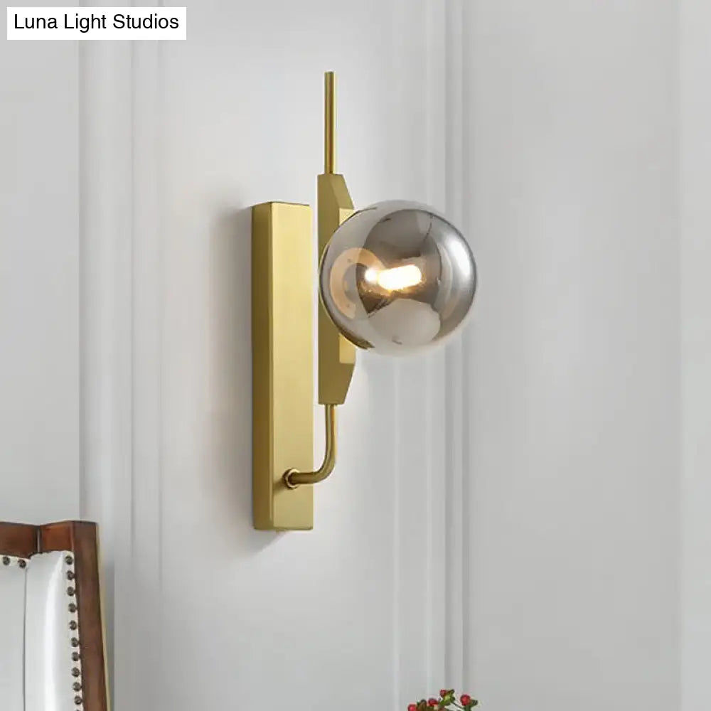 Gold Wall Sconce With White/Amber/Smoke Gray Glass Orb - Modern Bedroom Light Fixture