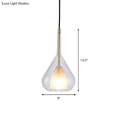 Gold Waterdrop Glass Shade Bedroom Pendant Lamp With Simple Hanging Design + 1 Light