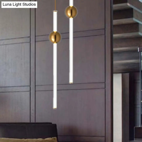 Gold/White Glass Flute Pendant Light Kit - Simple Style For Stairways (1 Head)
