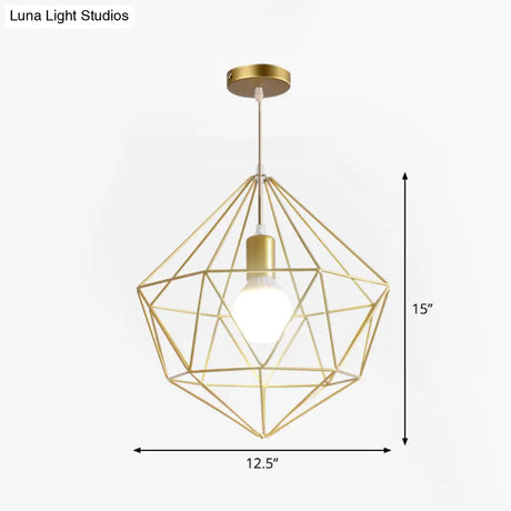 Gold Wire Cage Pendant Light - Nordic Style Ceiling Lamp For Dining Room