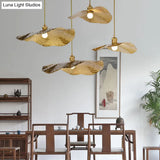 Golden Bronze Lotus Leaf Pendant Hanging Lamp - Mid-Century Metal Ceiling Light For Restaurants