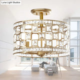 Golden Chinese Style 3 - Light Semi Flush Ceiling Fixture With Metallic Crystal Shade