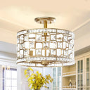 Golden Chinese Style 3 - Light Semi Flush Ceiling Fixture With Metallic Crystal Shade Gold
