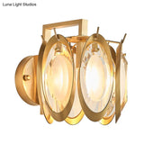 Golden Colonial Style Brass And Crystal Wall Sconce With Oval Lighting Fixture