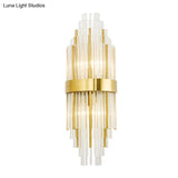 Golden Crystal Layered Sconce Light For Living Room - Modern Wall Mounted Lamp (2 Lights)